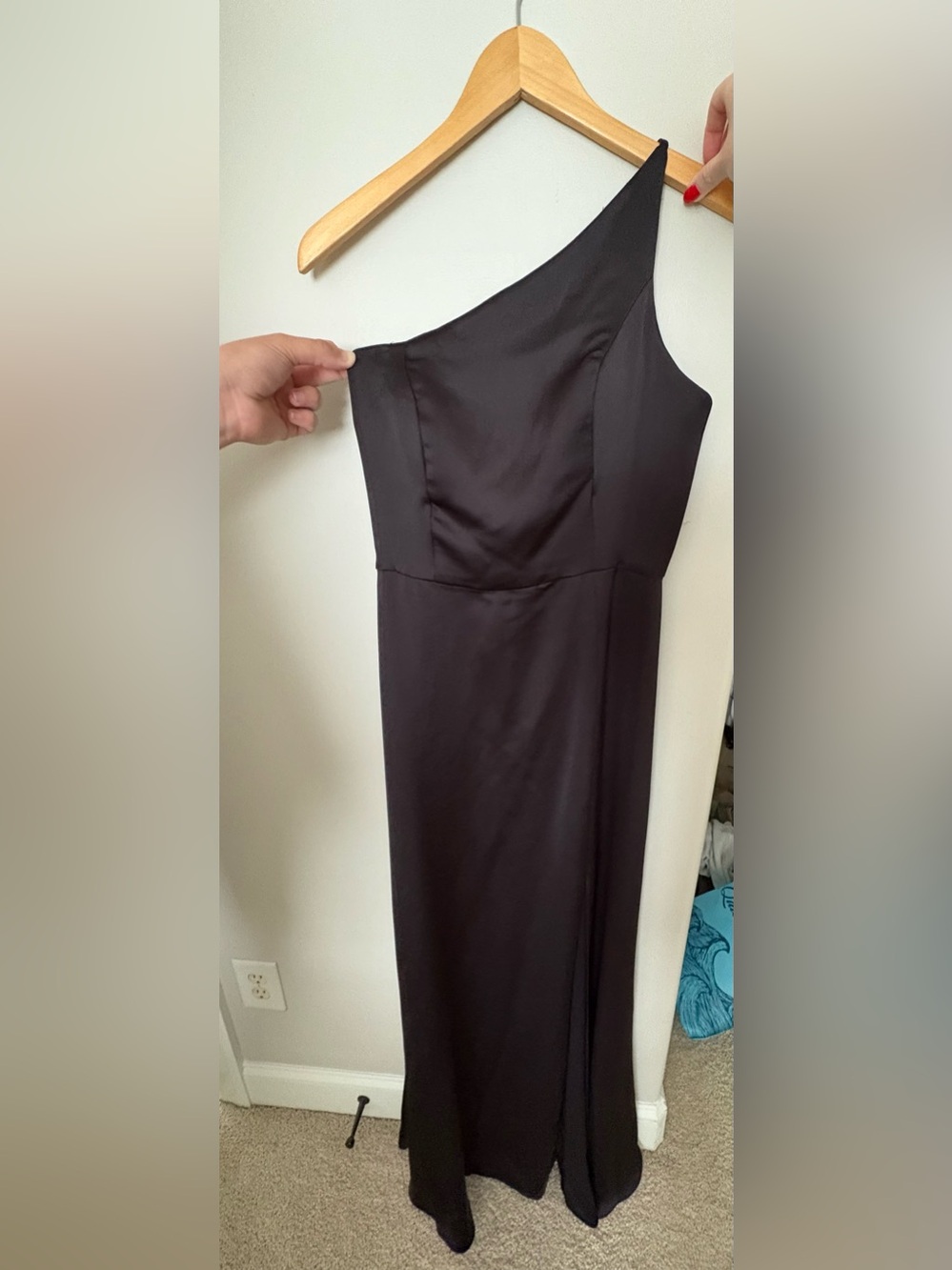 Jenny Yoo Black One-Shoulder Evening Gown with Thigh Slit Sz 10 - Picture 2 of 4
